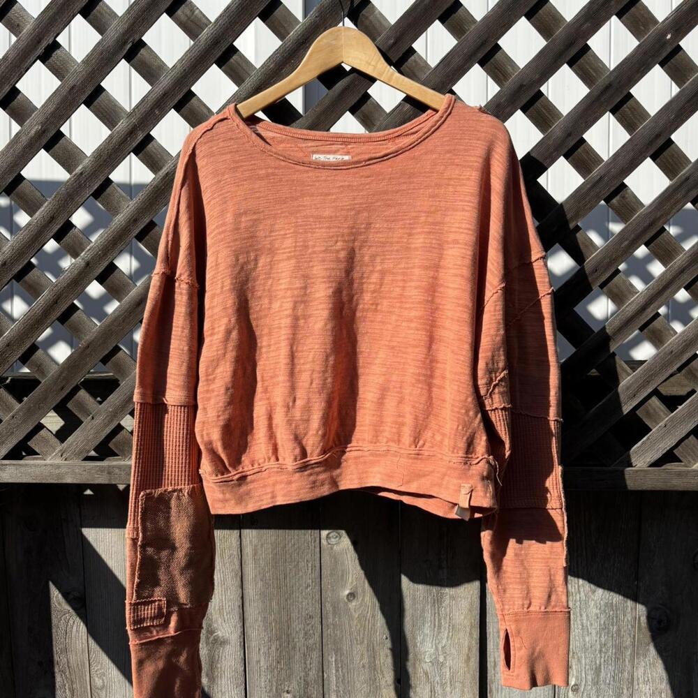 We The Free by Free People Slouchy Raw Hem Cropped Thermal – Rust Orange (M)